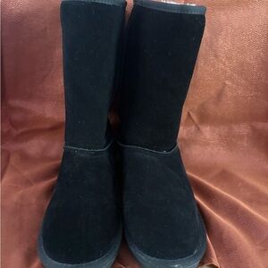 Black Sherpa Lined Winter Boots Faux Suede Mid Calf Cozy Snow Boots Size 10
